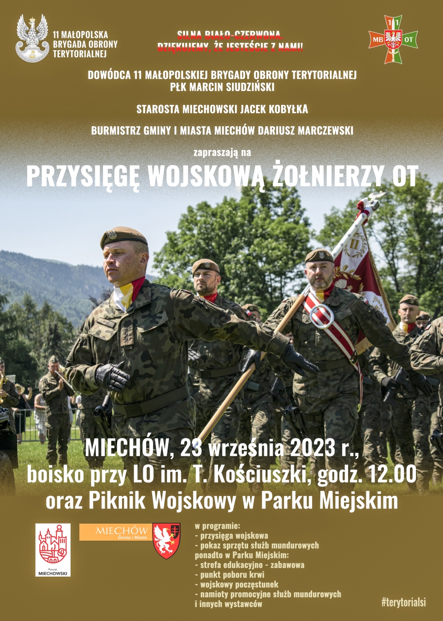 Uroczysta przysięga żołnierzy 11 Małopolskiej Brygady Obrony Terytorialnej i Piknik Wojskowy w Miechowie